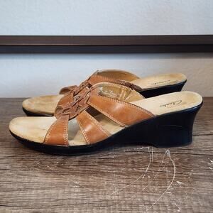 Clarks Calenne Women's Wedge Sandals Shoes Size 9 Brown
